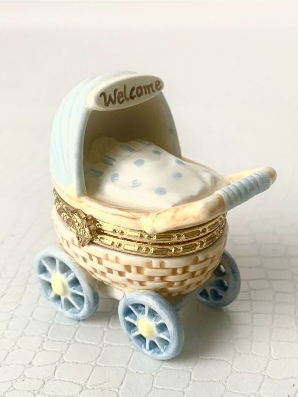 Welcome Baby Boy Trinket Box Treasure Keepsake Baby Carriage Mud Pie